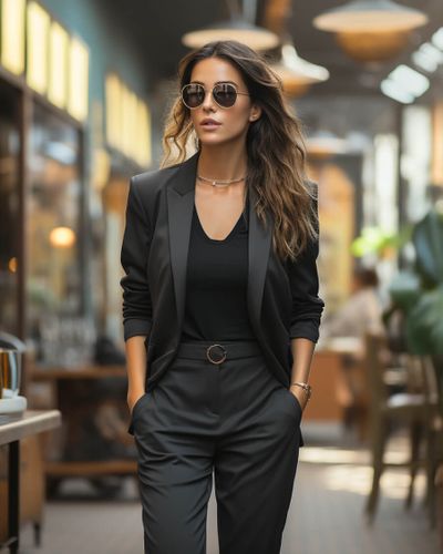Black Casual Pantsuit with T-Shirt